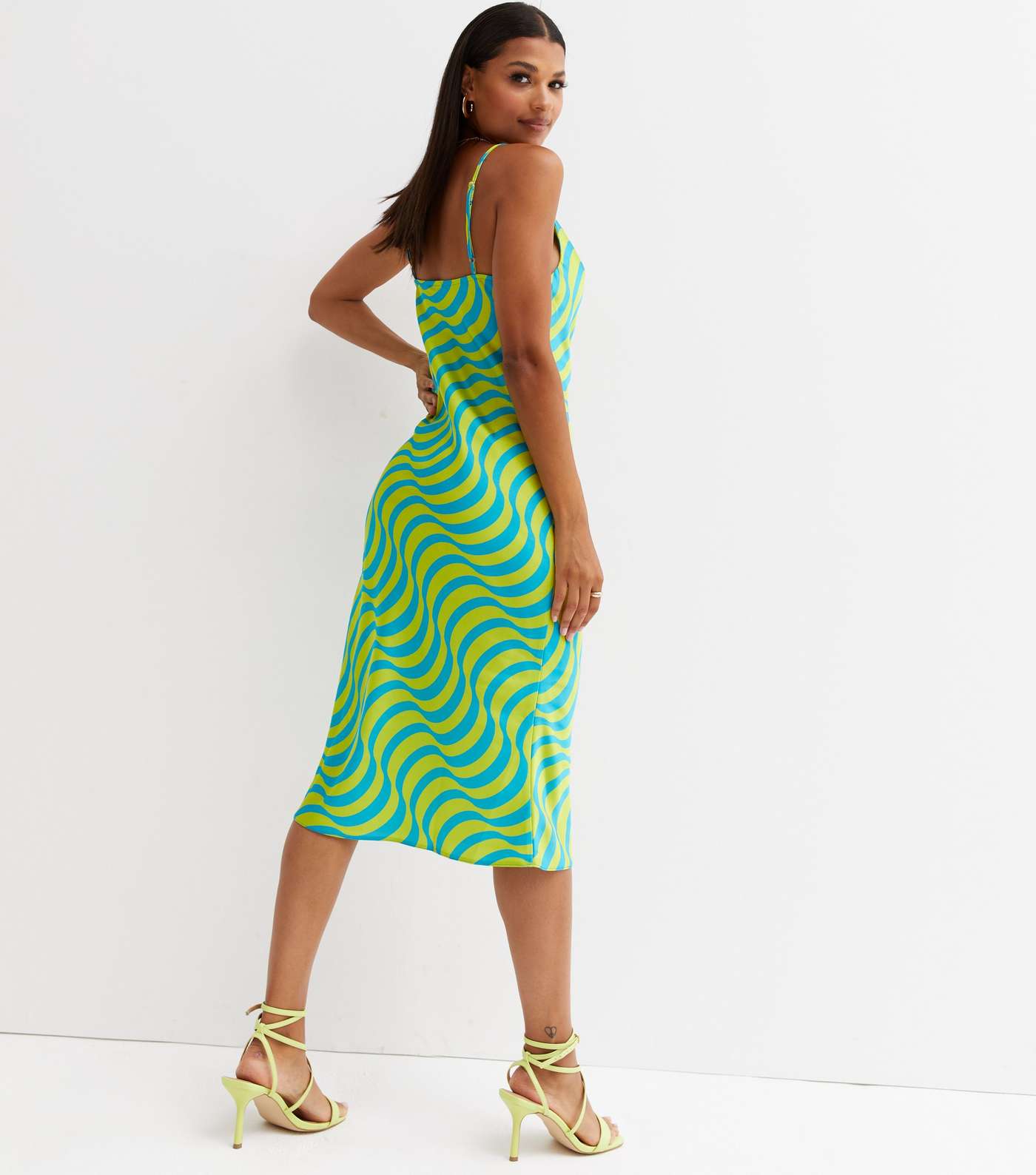 Green Swirl Print Cowl Neck Midi Slip Dress Image 4