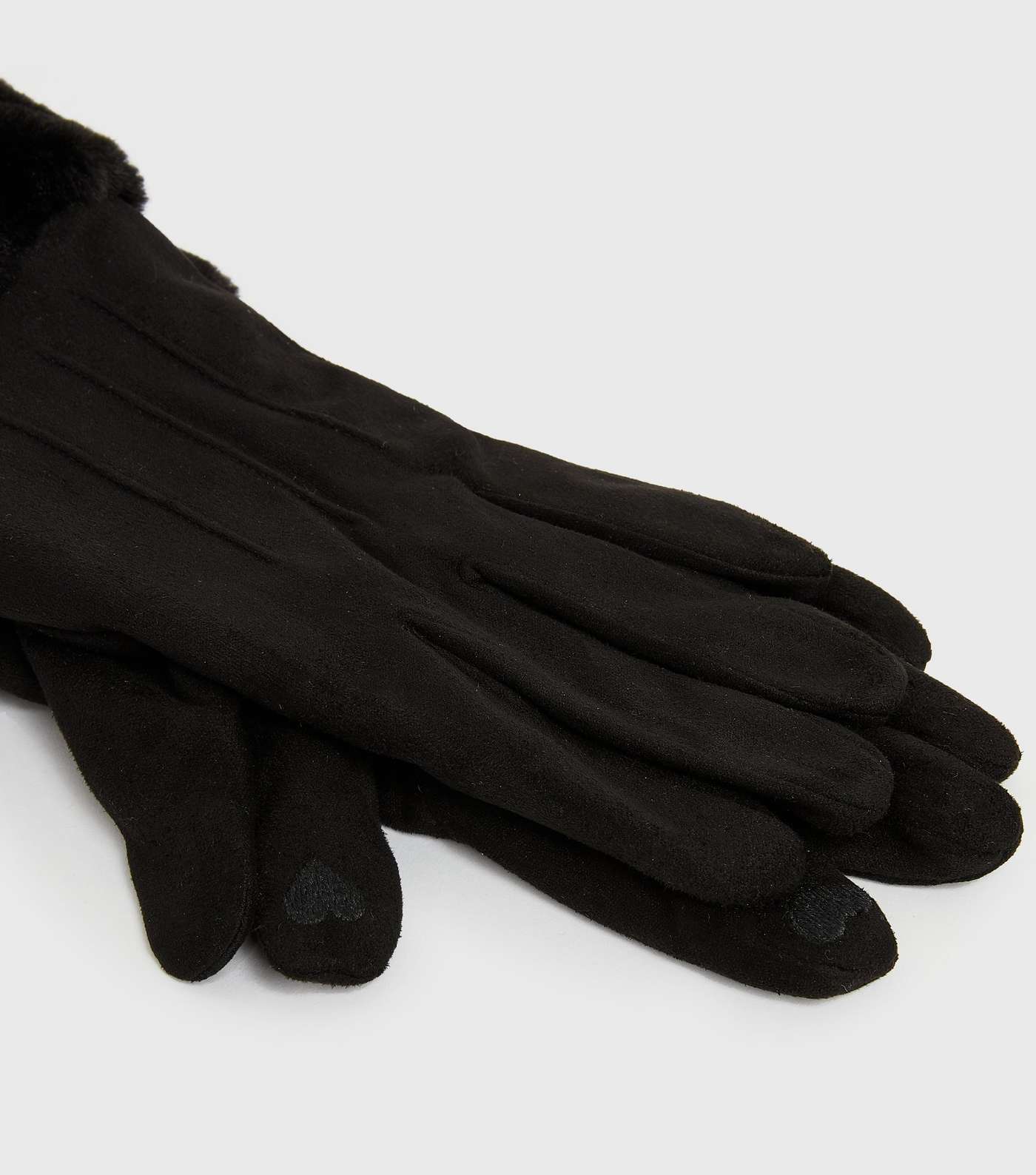 Black Faux Fur Trim Gloves Image 2