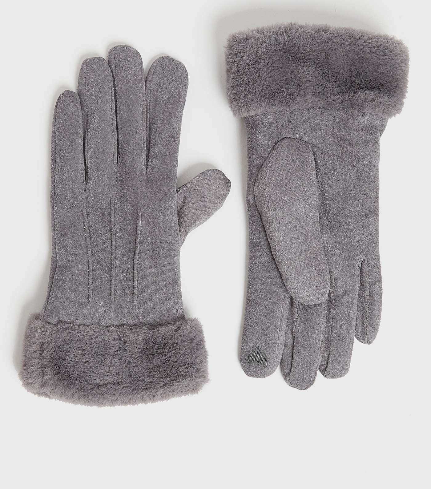 Grey Faux Fur Trim Gloves