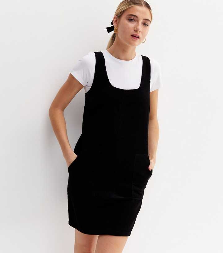 Black Cord Square Neck Mini Pinafore Dress