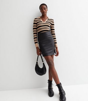 High waisted leather 2024 skirt new look