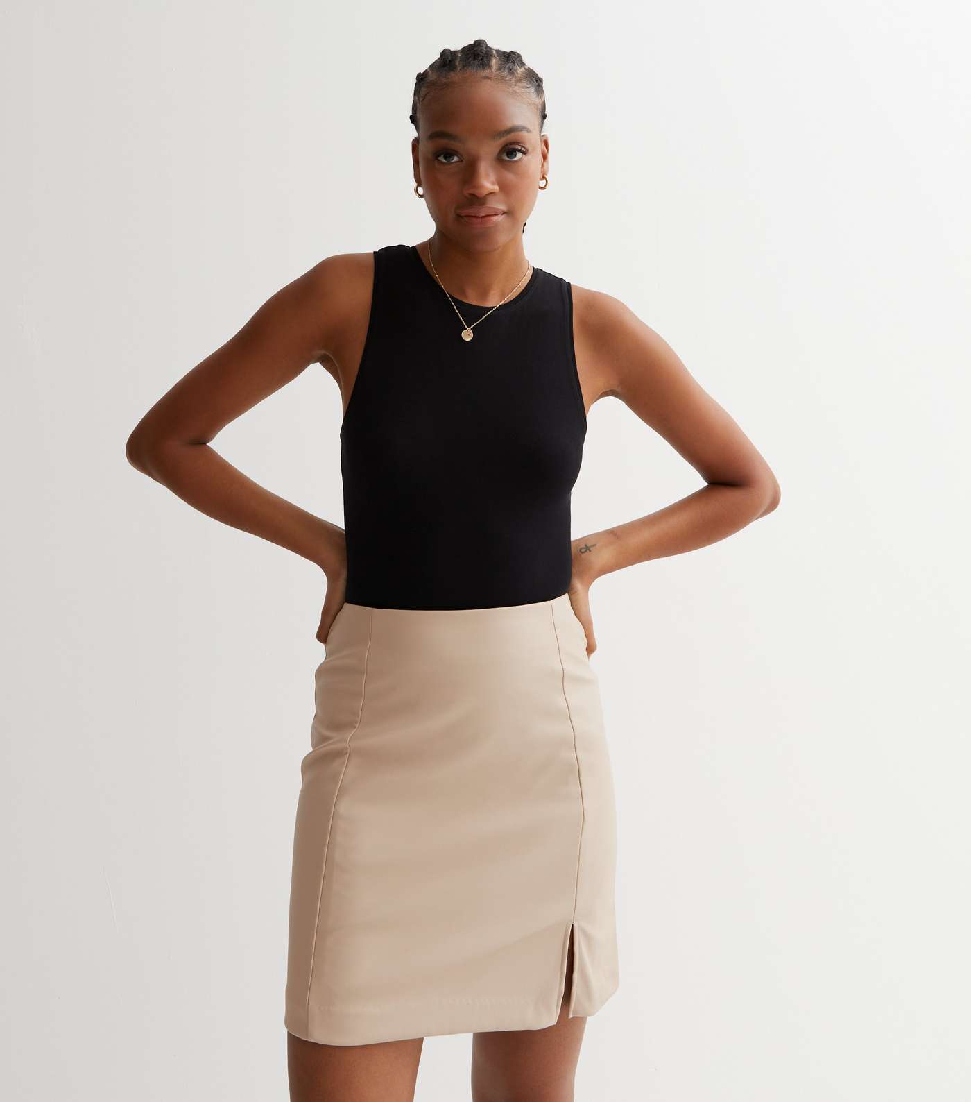 Tall Stone Leather-Look Split Hem Mini Skirt Image 2