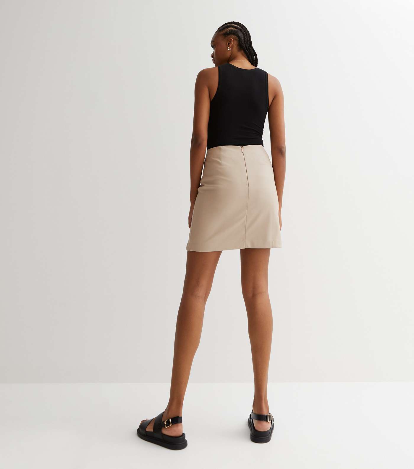 Tall Stone Leather-Look Split Hem Mini Skirt Image 4