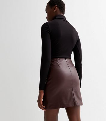 Tall Brown Leather Look Split Hem Mini Skirt New Look