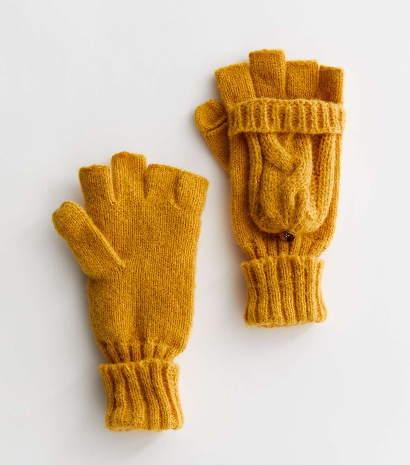 Yellow Cable Knit Flip Top Gloves