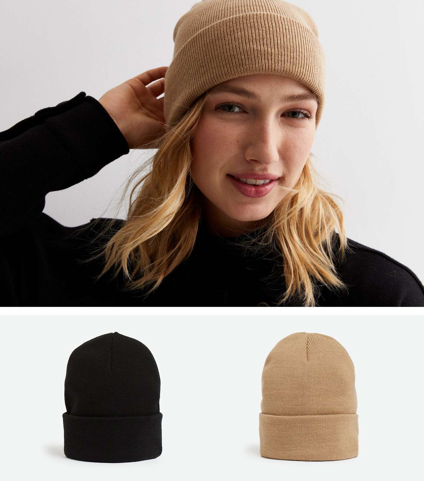 2 Pack Black and Brown Knit Beanies