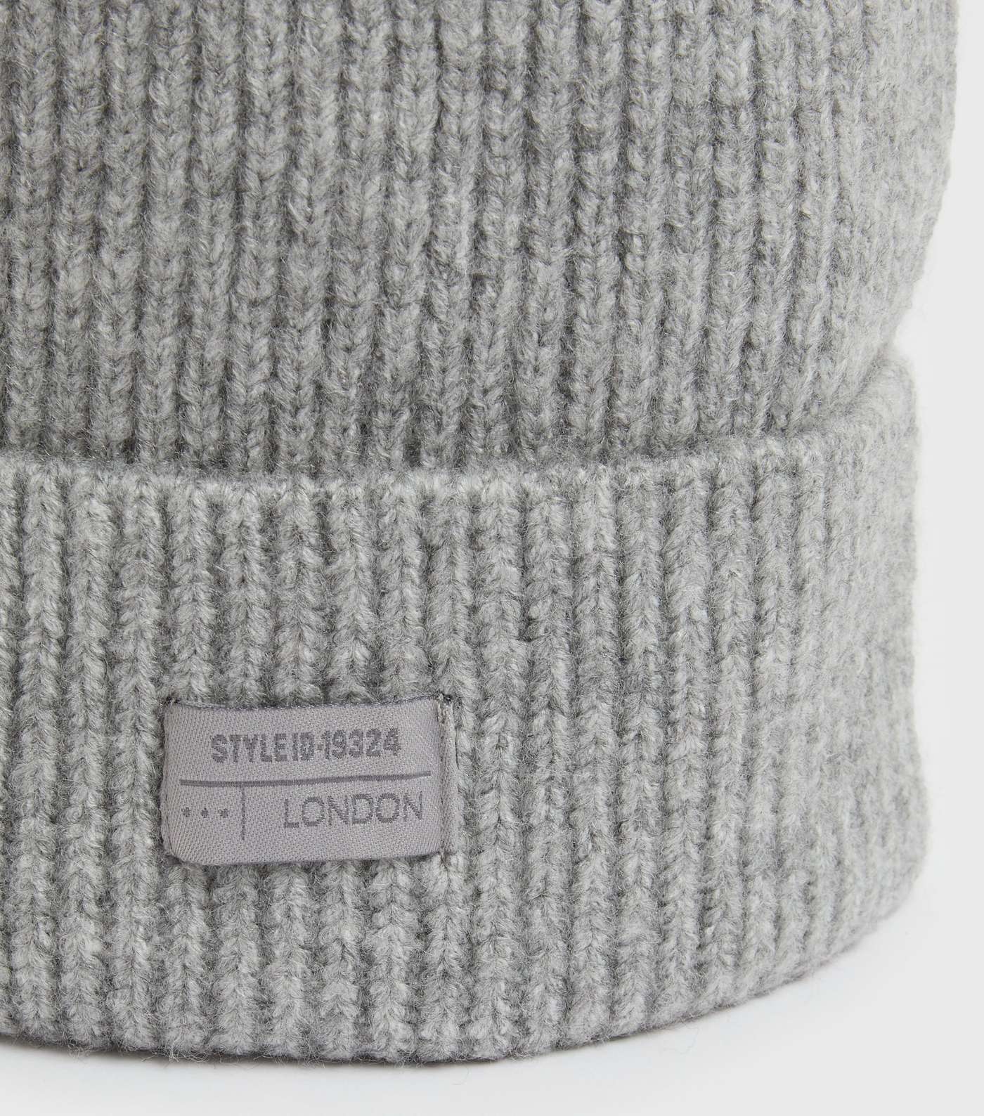 Pale Grey Ribbed Knit Tab Front Beanie Image 3