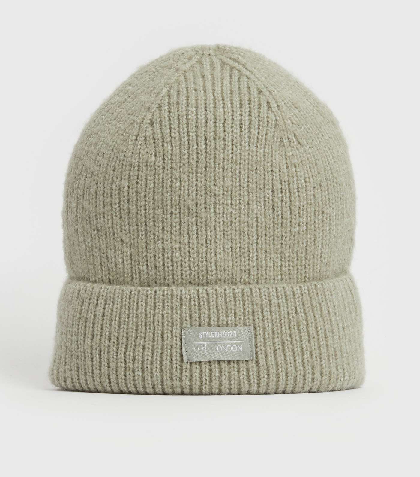 Light Green Ribbed Knit Tab Front Beanie Image 2