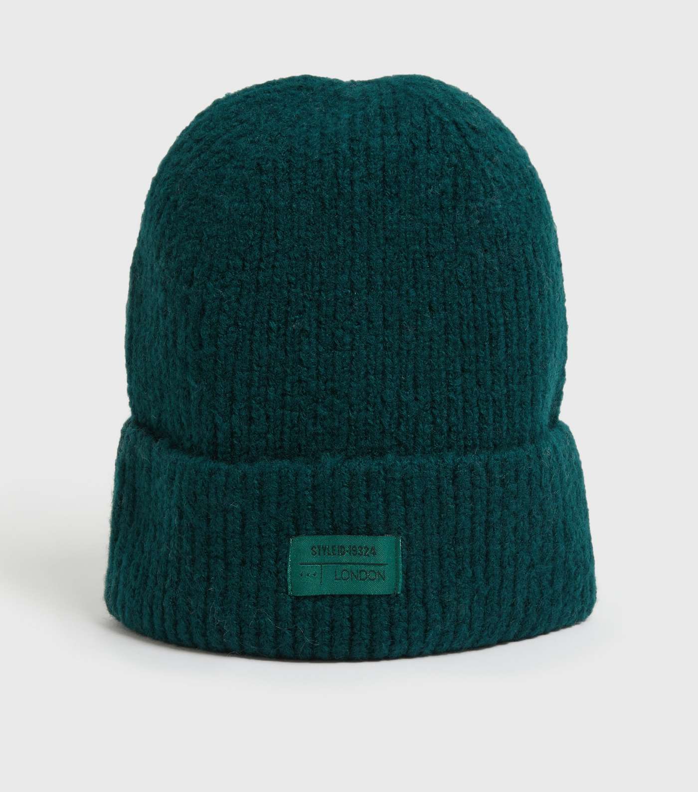 Dark Green Ribbed Knit Tab Front Beanie Image 2