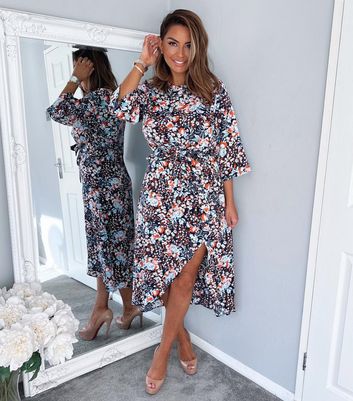 Click to view product details and reviews for Ax Paris Navy Floral Tie Front Midi Wrap Dress New Look.