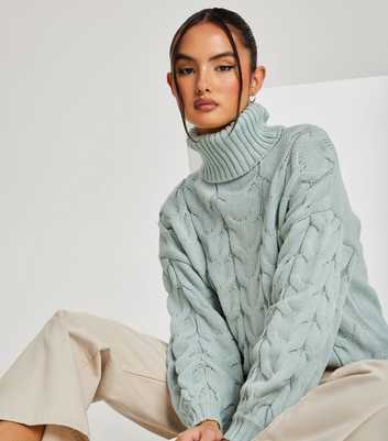 Urban Bliss Mint Green Cable Knit Roll Neck Jumper