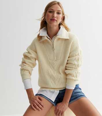 Urban Bliss Cream Cable Knit Zip Jumper