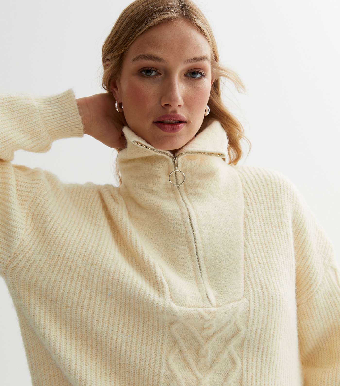 Urban Bliss Cream Cable Knit Zip Jumper Image 3