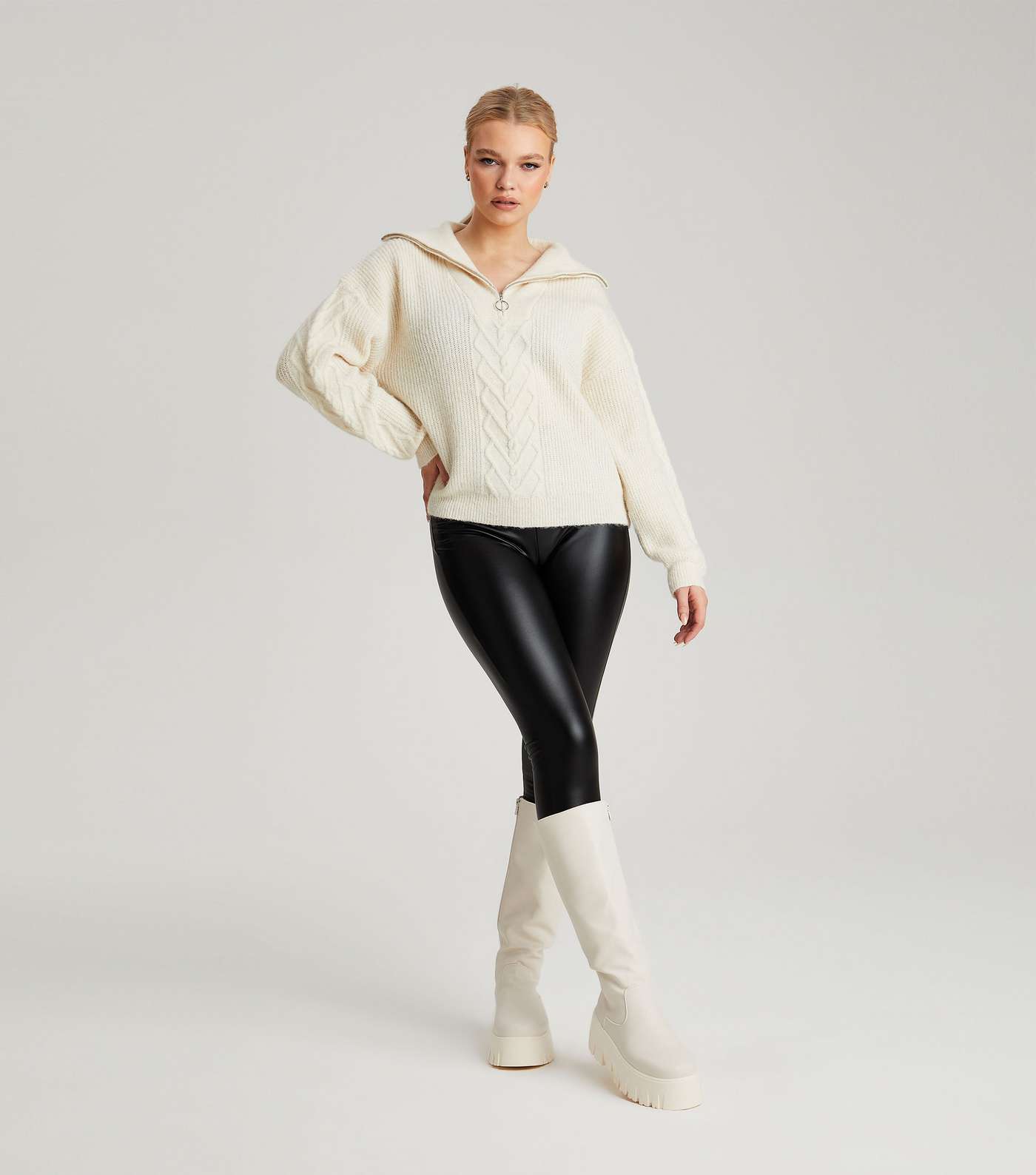 Urban Bliss Cream Cable Knit Zip Jumper Image 5