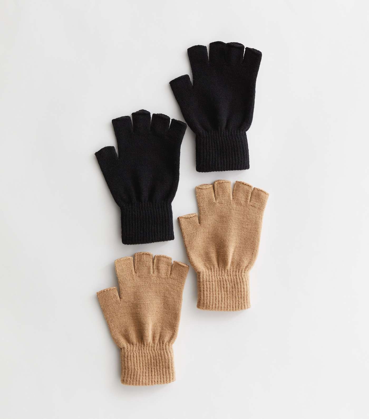 2 Pack Black and Light Brown Fingerless Gloves