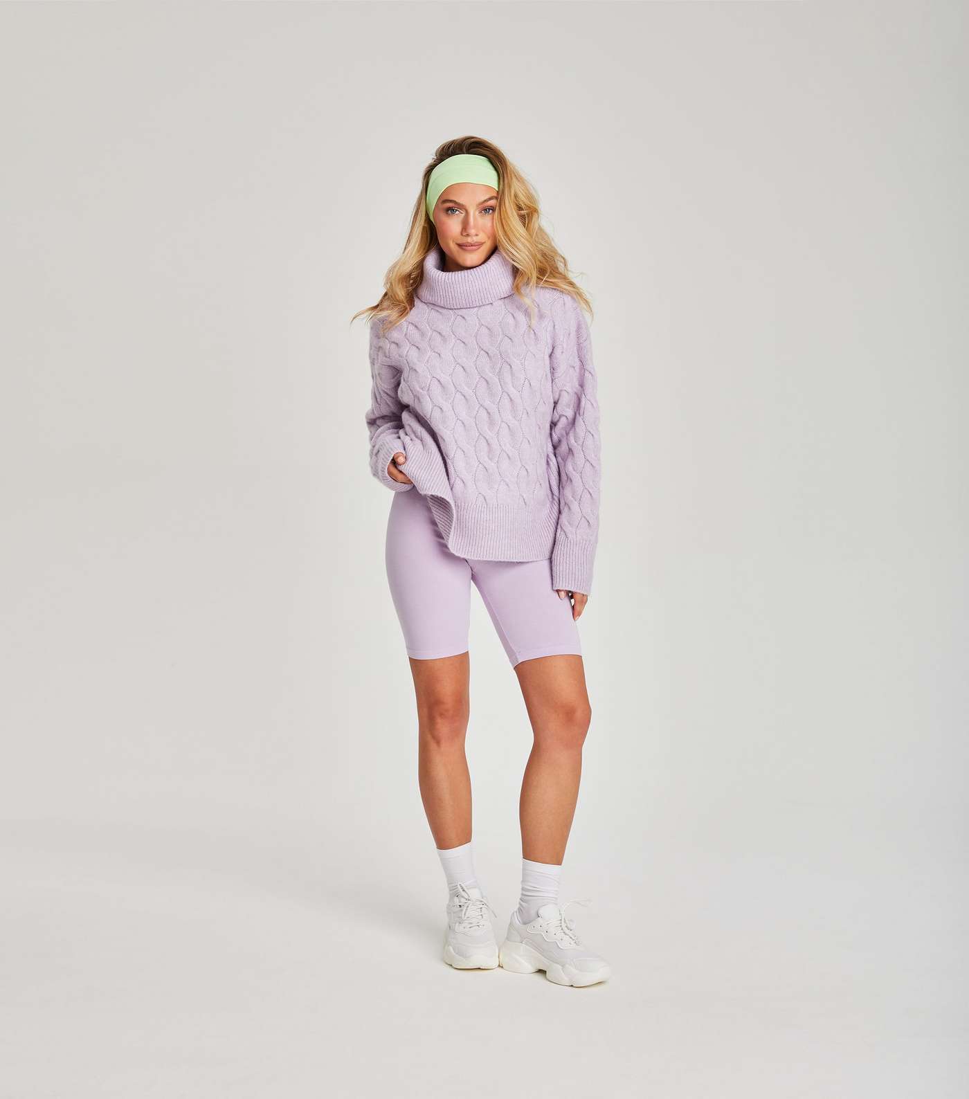 Urban Bliss Lilac Cable Knit Roll Neck Jumper Image 2