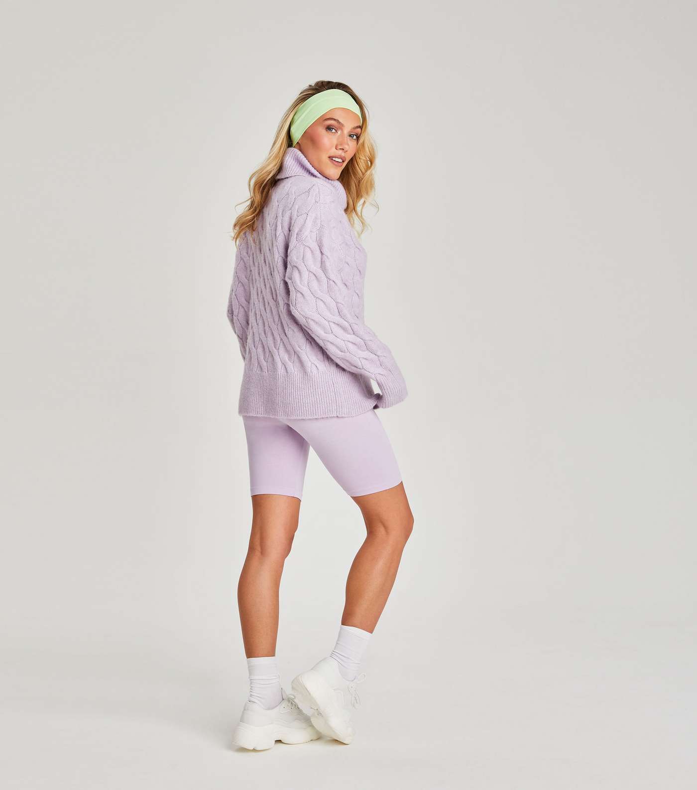 Urban Bliss Lilac Cable Knit Roll Neck Jumper Image 4
