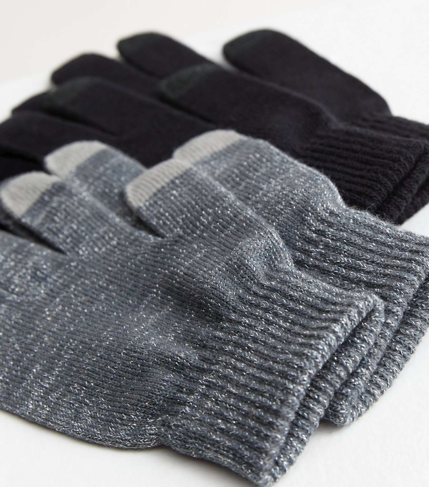 2 Pack Light Grey and Black Glitter Smart Gloves Image 2