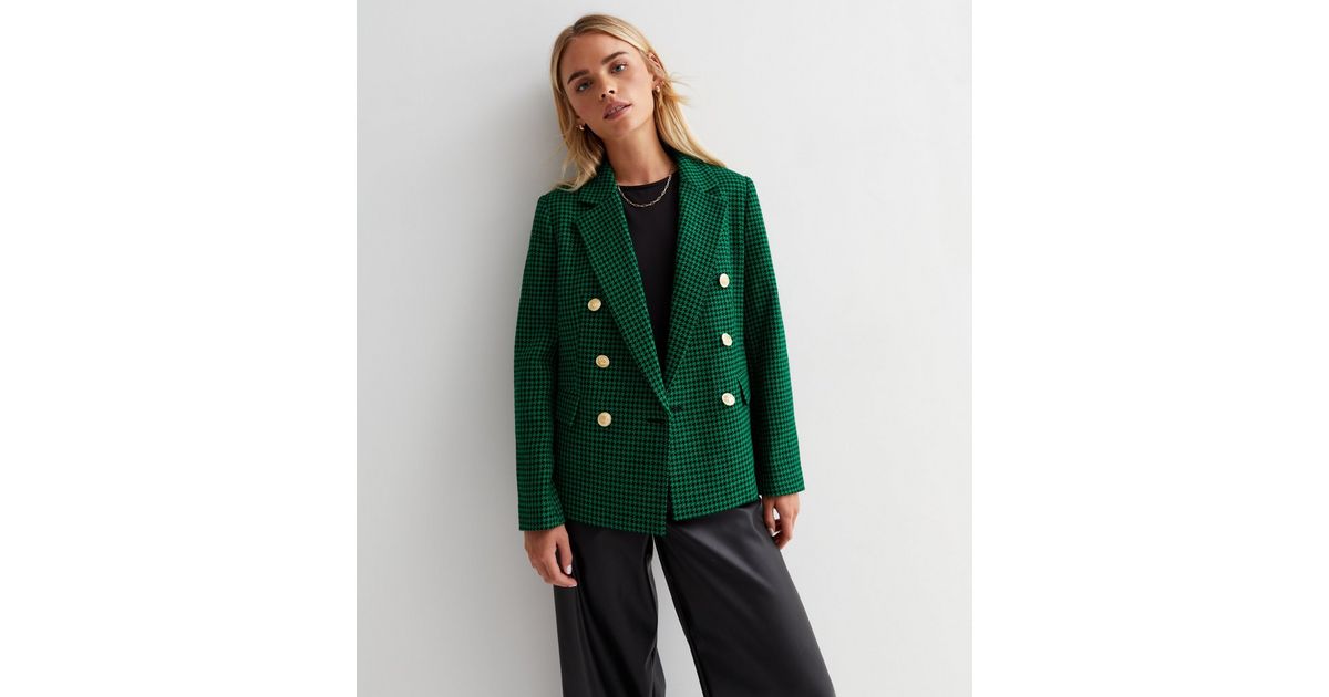 Petite Green Dogtooth Utility Blazer New Look