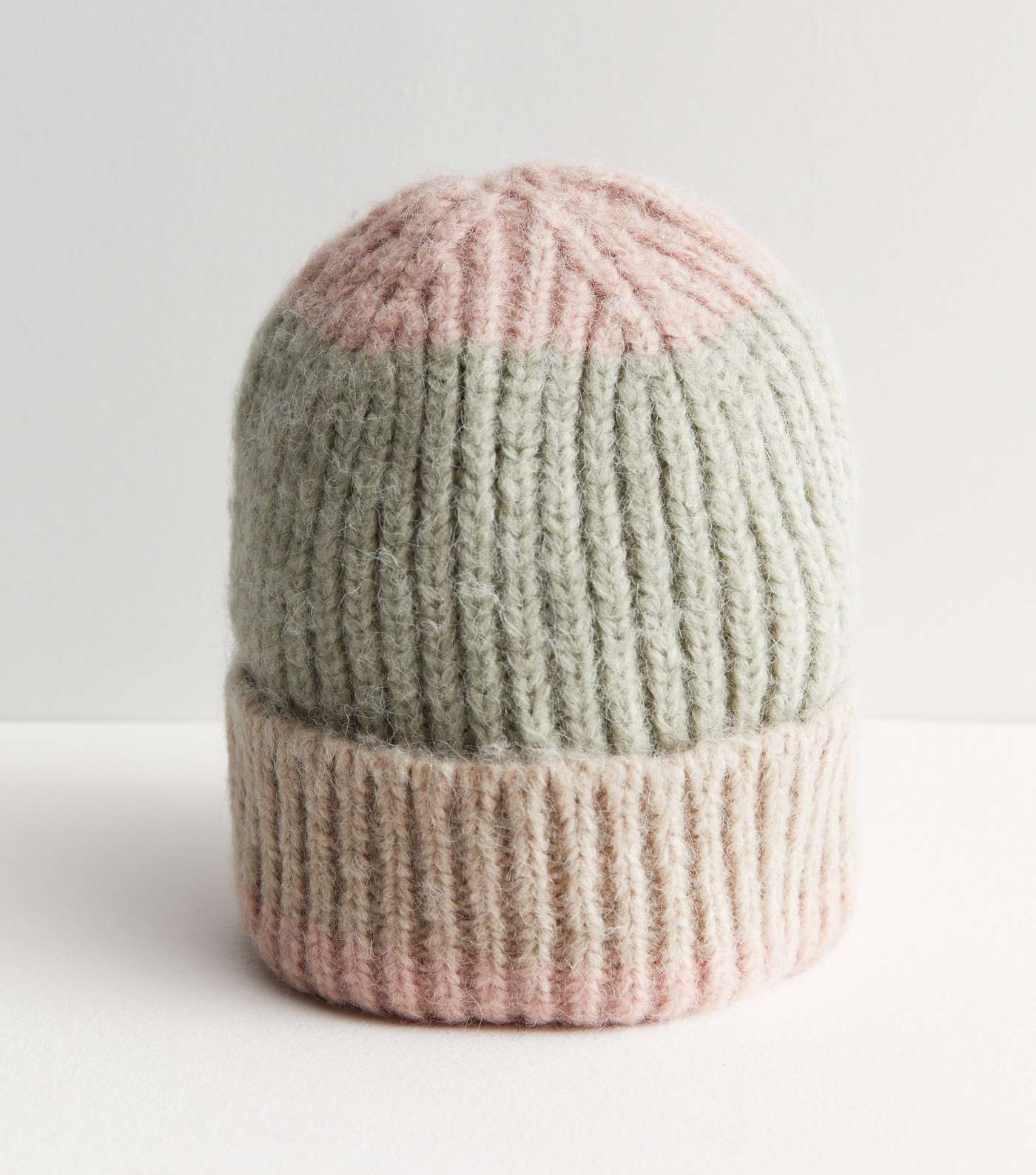 Pink Colour Block Ribbed Beanie Image 2