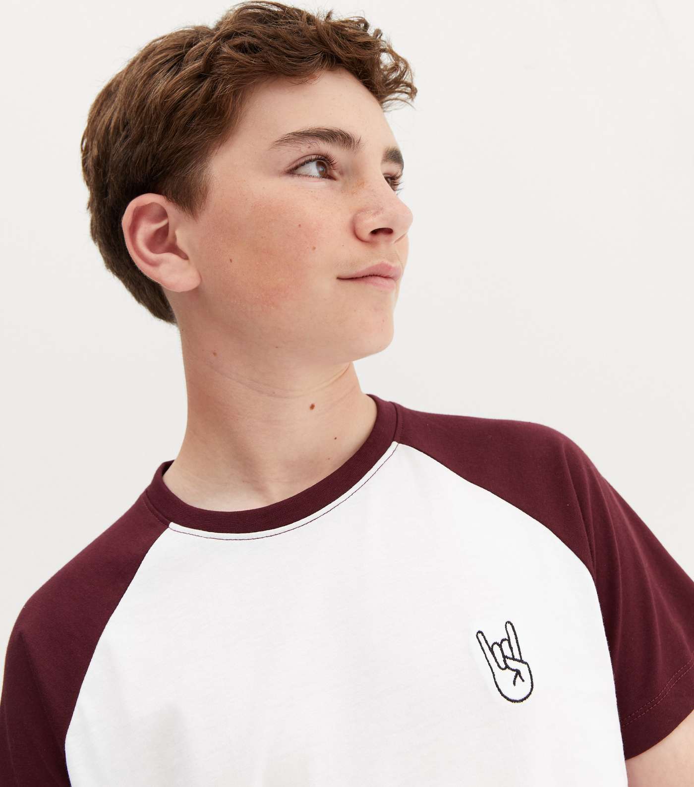 Boys Burgundy Rock On Embroidered Raglan Sleeve T-Shirt Image 3