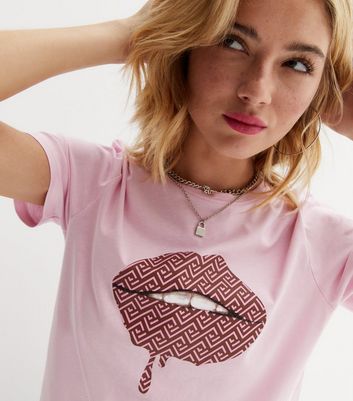 Pink Geometric Lips Logo T-Shirt