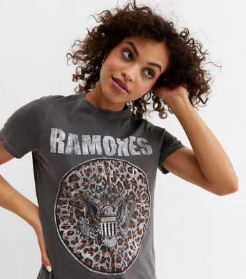 Dark Grey Leopard Print Ramones Logo T 
