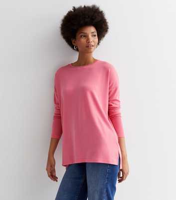 Bright Pink Fine Knit Long Sleeve Top