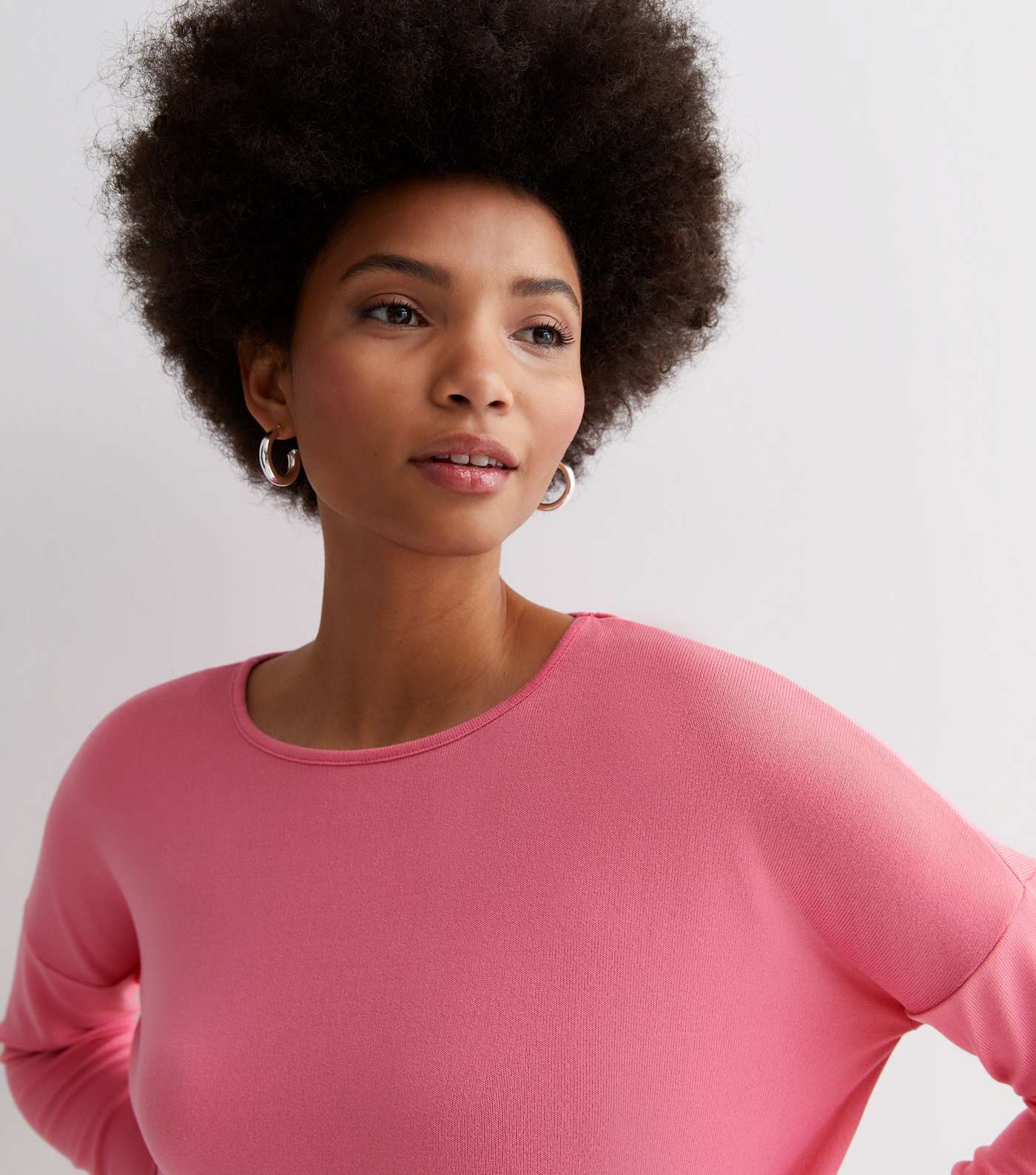 Bright Pink Fine Knit Long Sleeve Top Image 3