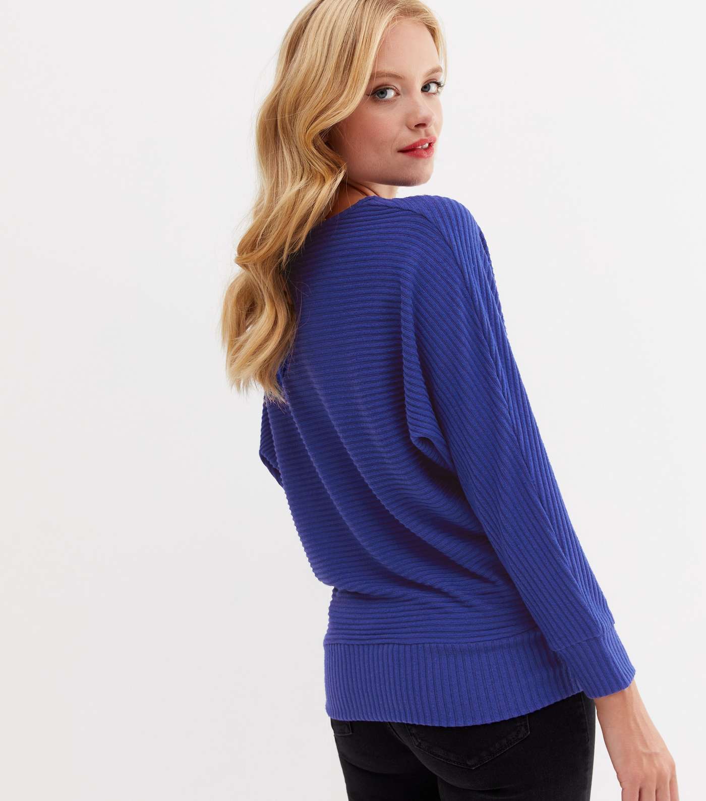 Bright Blue Ribbed Fine Knit Batwing Top Image 4