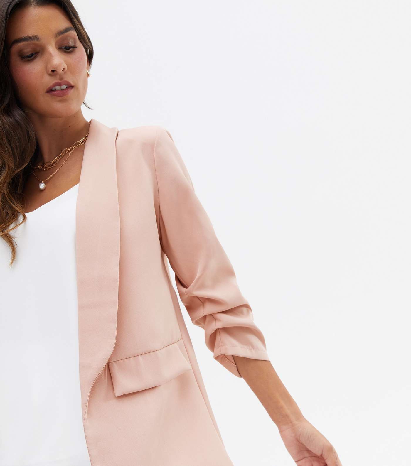 Parisian Pale Pink Ruched Sleeve Oversized Blazer Image 3