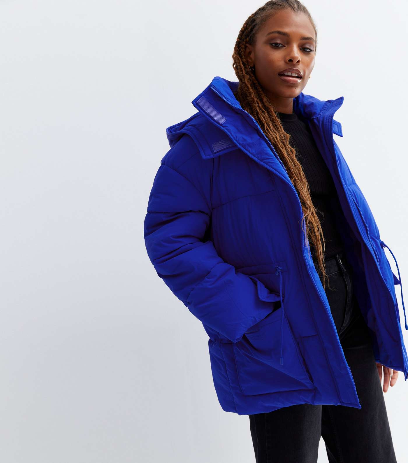 Bright Blue Hooded Toggle Waist Puffer