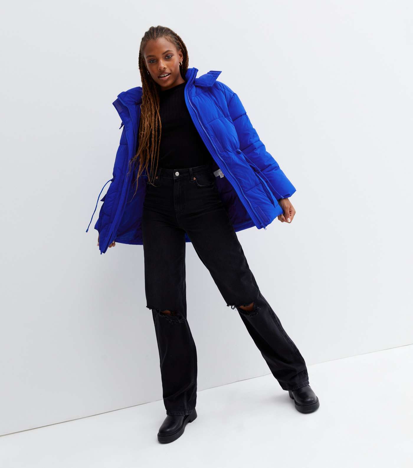 Bright Blue Hooded Toggle Waist Puffer Image 3