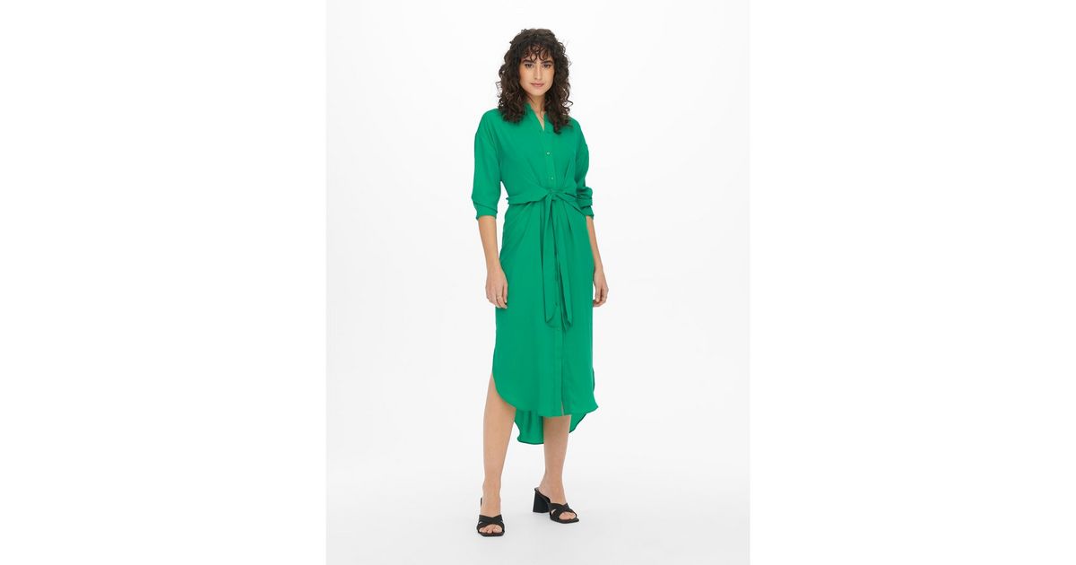 JDY Green Tie Front Long Sleeve Midi Shirt Dress | New Look