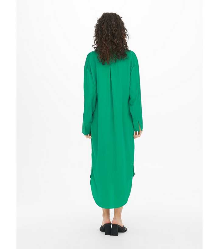 JDY Green Tie Front Long Sleeve Midi Shirt Dress | New Look