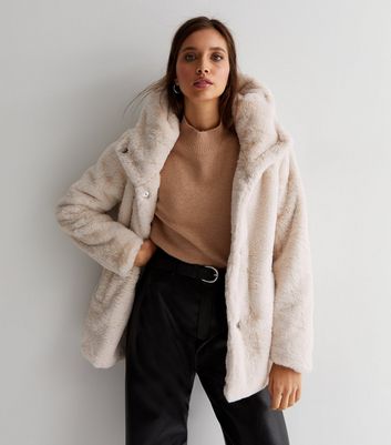 Cream Faux Fur Hooded Coat | New Look
