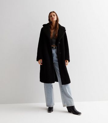 Long black teddy coat hot sale womens