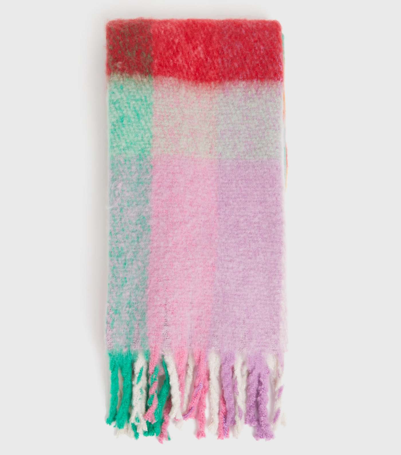 Multicoloured Colour Block Brushed Tassel Trim Scarf Image 2