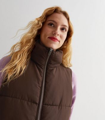 JDY Dark Brown Puffer Gilet | New Look