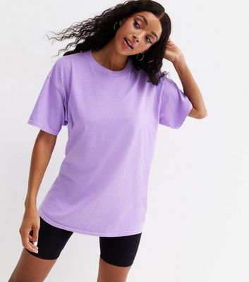 New Neck Plain Look Lilac Crew | T-Shirt