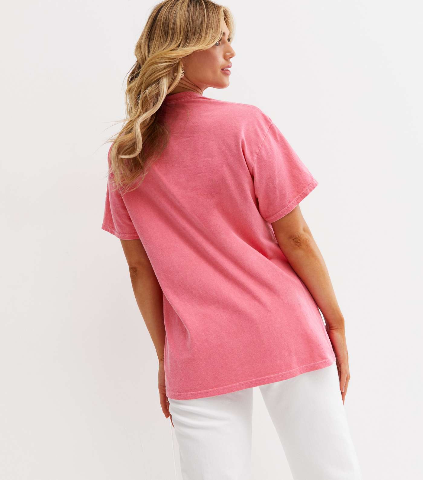 Bright Pink Plain Crew Neck T-Shirt Image 4