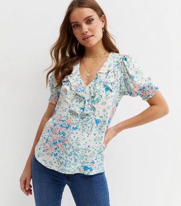 Floral ruffle hotsell sleeve top