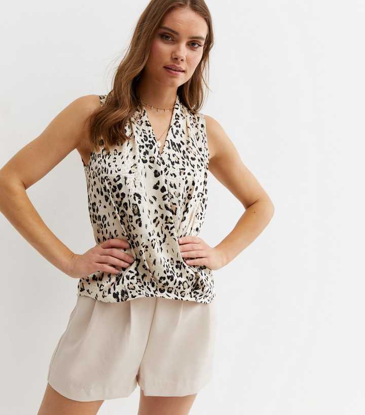 satin leopard wrap blouse