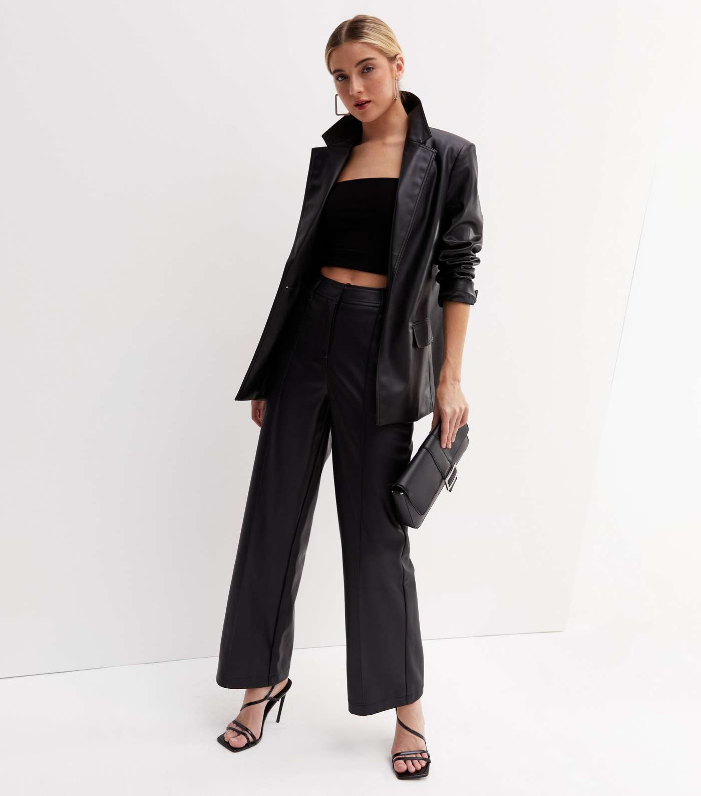 Black Leather-Look Wide Leg Trousers