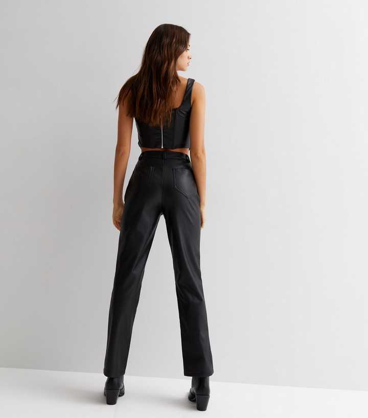 Cameo Rose Black Leather-Look Utility Button Leggings