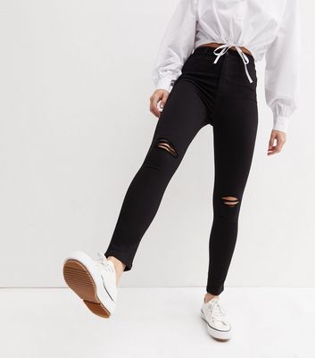 Black Ripped Knee Lift & Shape Jenna Skinny Jeans New Look