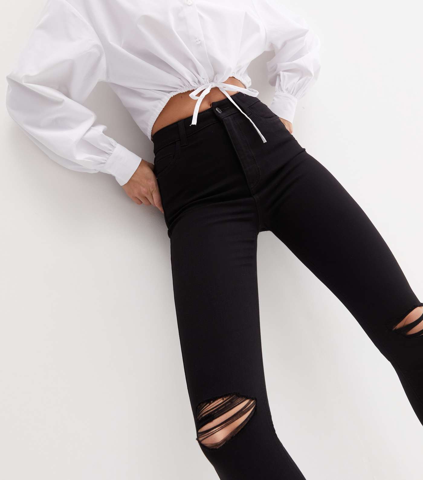 Black Ripped Knee Lift & Shape Jenna Skinny Jeans Image 3
