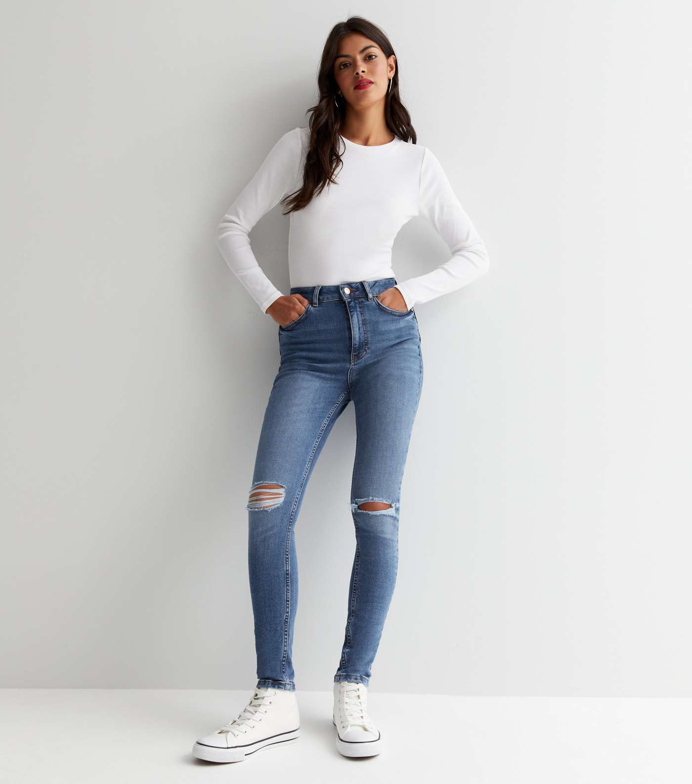 Blue Ripped Knee Lift & Shape Jenna Skinny Jeans Image 2