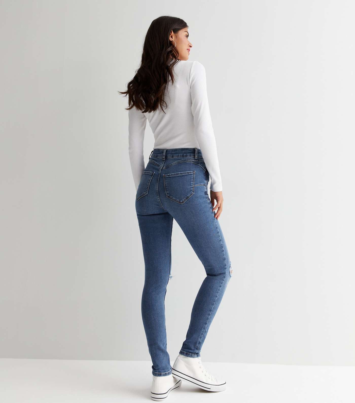 Blue Ripped Knee Lift & Shape Jenna Skinny Jeans Image 4
