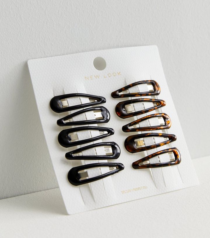 10 Pack Brown Tortoiseshell Effect and Plain Snap Hair Clips | New Look